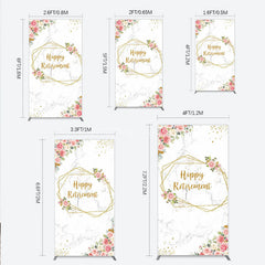 Aperturee - Aperturee Happy Retirement Rectangle Backdrop with Pink Floral and Gold Frame Elegant Marble Party Photo Booth Decor for Women