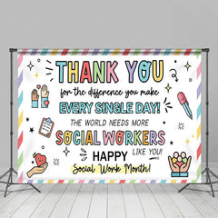 Aperturee - Aperturee Happy Social Work Month Backdrop Thank You Social Workers Appreciation Background Doodle Office Party Decoration