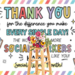 Aperturee - Aperturee Happy Social Work Month Backdrop Thank You Social Workers Appreciation Background Doodle Office Party Decoration