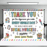 Aperturee - Aperturee Happy Social Work Month Backdrop Thank You Social Workers Appreciation Background Doodle Office Party Decoration