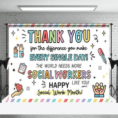 Aperturee - Aperturee Happy Social Work Month Backdrop Thank You Social Workers Appreciation Background Doodle Office Party Decoration