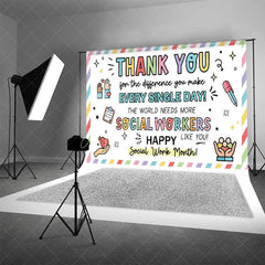 Aperturee - Aperturee Happy Social Work Month Backdrop Thank You Social Workers Appreciation Background Doodle Office Party Decoration