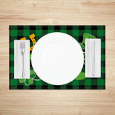 Aperturee - Aperturee Happy St. Patricks Day Set of 4 Placemats Leprechaun Hat and Shamrock Green Buffalo Plaid Table Mats
