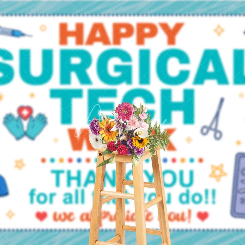 Aperturee - Aperturee Happy Surgical Tech Week Holiday Backdrop Thank You Healthcare Appreciation Decor with Medical Tools