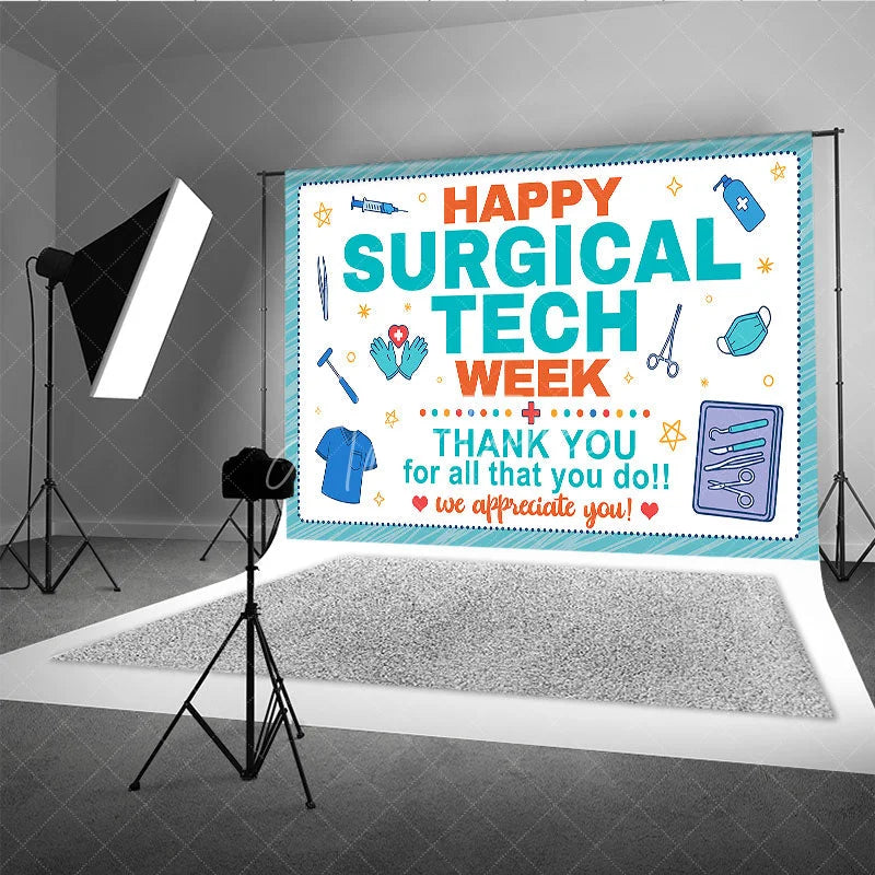 Aperturee - Aperturee Happy Surgical Tech Week Holiday Backdrop Thank You Healthcare Appreciation Decor with Medical Tools