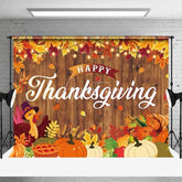 Aperturee - Aperturee Happy Thanksgiving Backdrop Rustic Wood Turkey Pumpkin Pie Photography Background
