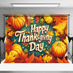 Aperturee - Aperturee Happy Thanksgiving Day Backdrop Autumn Pumpkin Maple Leaves Photography Background