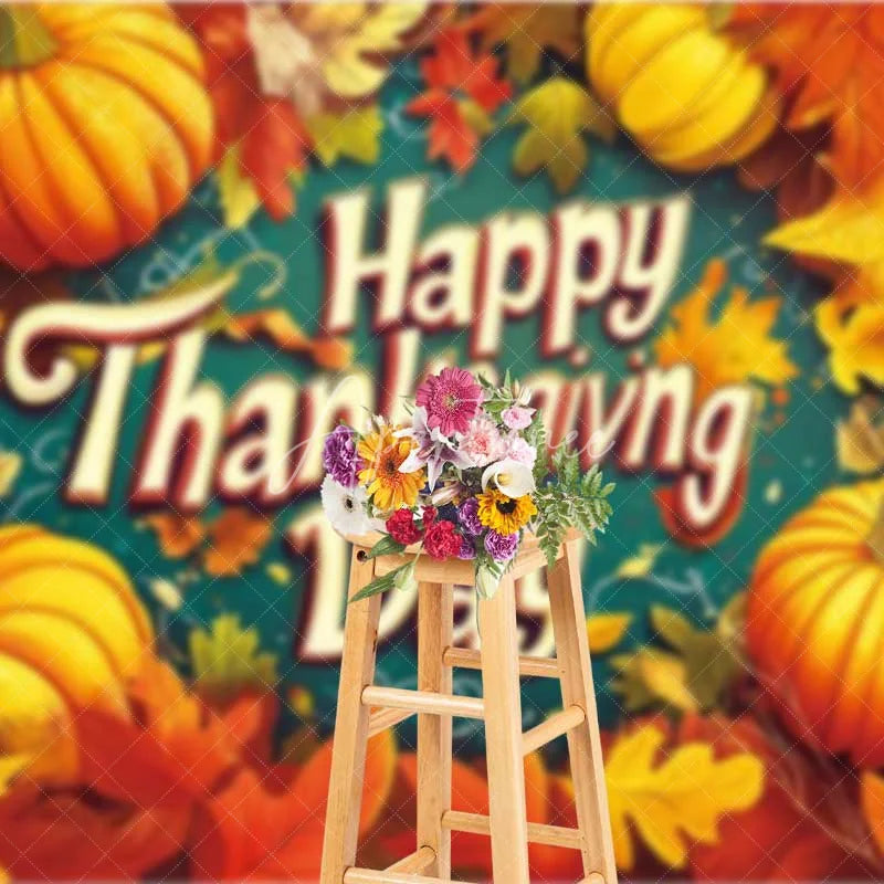 Aperturee - Aperturee Happy Thanksgiving Day Backdrop Autumn Pumpkin Maple Leaves Photography Background
