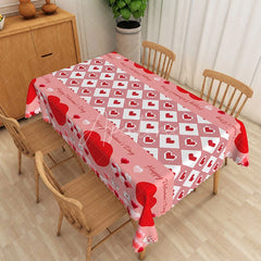 Aperturee - Aperturee Happy Valentine Day Gingham Rectangle Tablecloth Pink Red Heart Check Table Cover Festive Holiday Party Decor