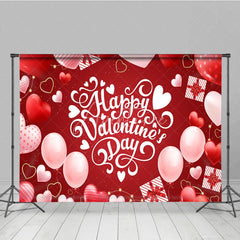 Aperturee - Aperturee Happy Valentines Day Backdrop Red Balloons Gift Box White Typography Background Romantic Love Party Photo Studio Prop