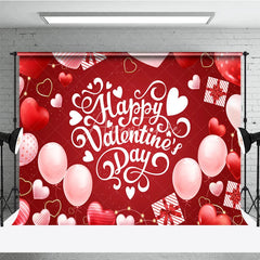 Aperturee - Aperturee Happy Valentines Day Backdrop Red Balloons Gift Box White Typography Background Romantic Love Party Photo Studio Prop