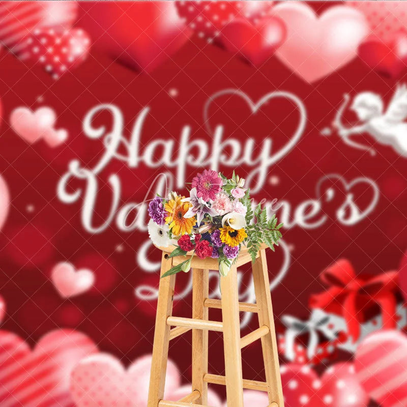 Aperturee - Aperturee Happy Valentines Day Backdrop Red Romantic Cupid Angel White Hearts Background Love Theme Party Decoration Photo Prop