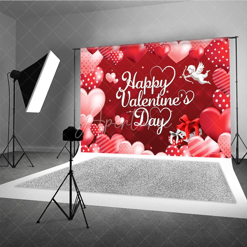 Aperturee - Aperturee Happy Valentines Day Backdrop Red Romantic Cupid Angel White Hearts Background Love Theme Party Decoration Photo Prop