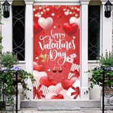 Aperturee - Aperturee Happy Valentine’s Day Door Cover Red Heart Balloon Wine Glass Banner Romantic Front Door Decoration