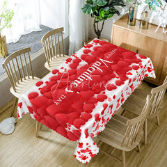 Aperturee - Aperturee Happy Valentines Day Red Heart Rectangle Tablecloth 3D Petal Love Pattern Romantic Holiday Party Decor