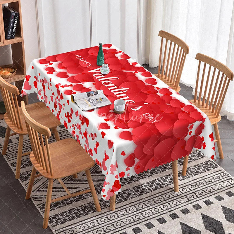 Aperturee - Aperturee Happy Valentines Day Red Heart Rectangle Tablecloth 3D Petal Love Pattern Romantic Holiday Party Decor