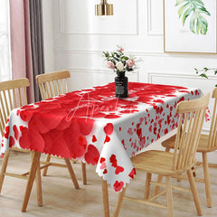 Aperturee - Aperturee Happy Valentines Day Red Heart Rectangle Tablecloth 3D Petal Love Pattern Romantic Holiday Party Decor