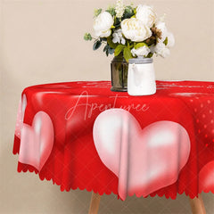 Aperturee - Aperturee Happy Valentines Day Red Heart Round Tablecloth Romantic Love Text Table Cover for Party
