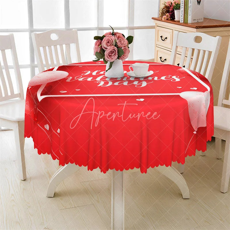 Aperturee - Aperturee Happy Valentines Day Round Tablecloth Red White Text Love Theme Table Cover for Party