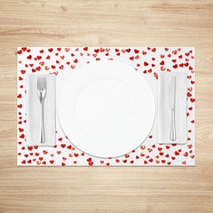 Aperturee - Aperturee Happy Valentines Day Set of 4 Placemats Scattered Red Glitter Hearts Table Mats for Romantic Holiday Party