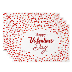 Aperturee - Aperturee Happy Valentines Day Set of 4 Placemats Scattered Red Glitter Hearts Table Mats for Romantic Holiday Party