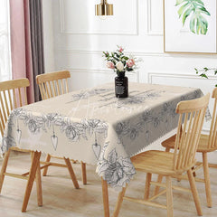 Aperturee - Aperturee Happy Valentines Day Sketch Rose Rectangle Tablecloth Beige Grunge Floral Text Farmhouse Holiday Decor
