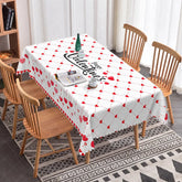Aperturee - Aperturee Happy Valentines Day Text Rectangle Tablecloth Red Hanging Heart Grid Festive Holiday Dining Decor