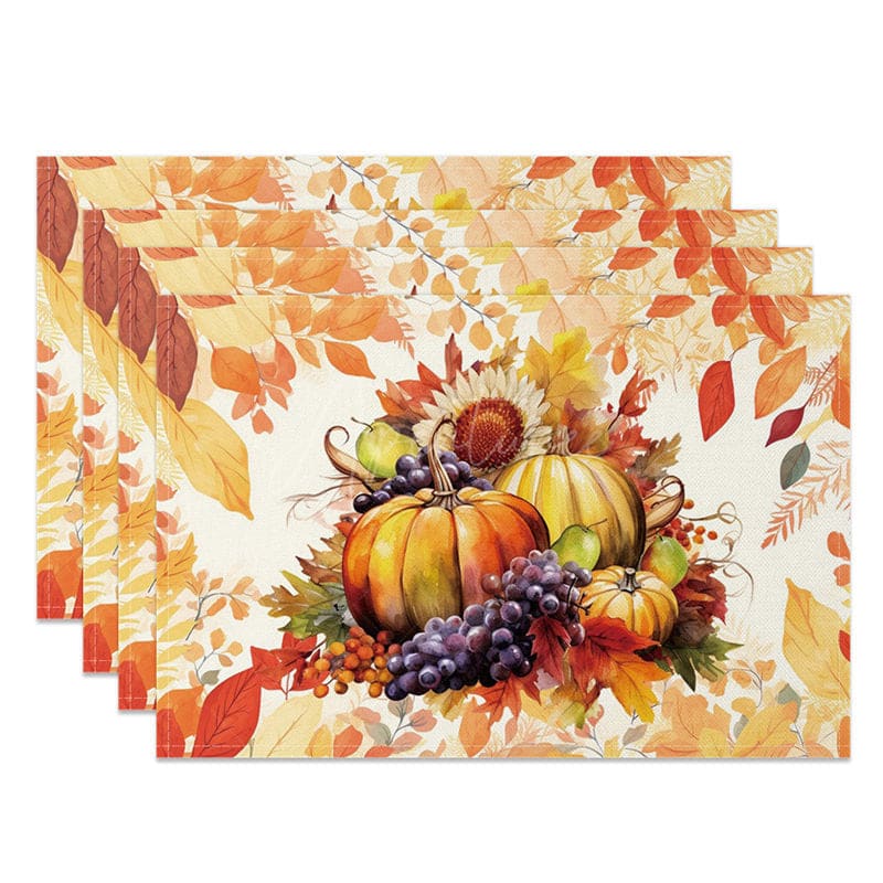 Aperturee - Aperturee Harvest Fruit And Melons Autumn Set of 4 Placemats