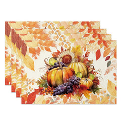 Aperturee - Aperturee Harvest Fruit And Melons Autumn Set of 4 Placemats