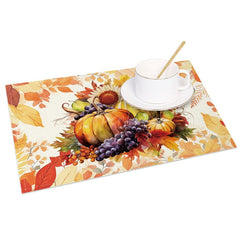 Aperturee - Aperturee Harvest Fruit And Melons Autumn Set of 4 Placemats
