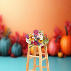 Aperturee - Aperturee Harvest Pumpkins Autumn Maple Leaves Photo Backdrop