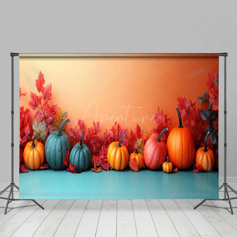 Aperturee - Aperturee Harvest Pumpkins Autumn Maple Leaves Photo Backdrop