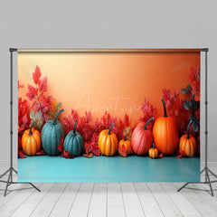 Aperturee - Aperturee Harvest Pumpkins Autumn Maple Leaves Photo Backdrop