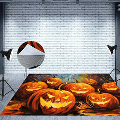 Aperturee - Aperturee Haunted Castle on Halloween Night Combo Set Backdrop Spooky Pumpkins on Floor Cartoon Horror Photo Shoots