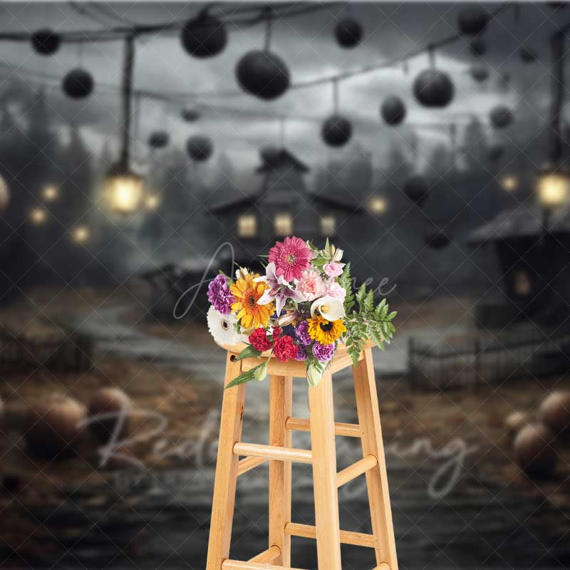 Aperturee Aperturee Haunted Farmhouse in a Spooky Forest Photography Backdrop Creepy Old House with Lanterns Halloween Night Scenery