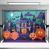 Aperturee - Aperturee Haunted House Pumpkin Halloween Night Photo Backdrop