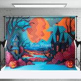 Aperturee - Aperturee Haunted House Pumpkin Trunk Halloween Photo Backdrop