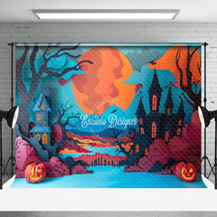Aperturee - Aperturee Haunted House Pumpkin Trunk Halloween Photo Backdrop