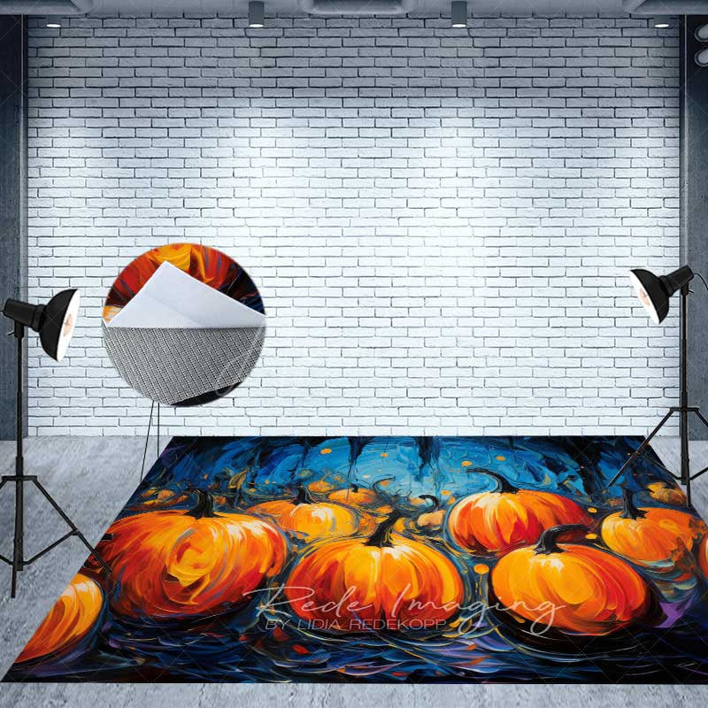 Aperturee - Aperturee Haunted House with Cute Ghost Combo Set Backdrop Spooky Pumpkin Patch Floor Kids Halloween Party Photos