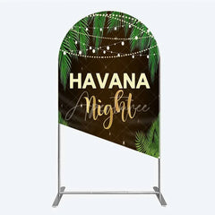 Aperturee - Aperturee Havana Night Arch Backdrop Tropical Palm Leaves and String Lights Background Summer Party Decoration Tension Fabric