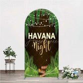 Aperturee - Aperturee Havana Night Arch Backdrop Tropical Palm Leaves and String Lights Background Summer Party Decoration Tension Fabric