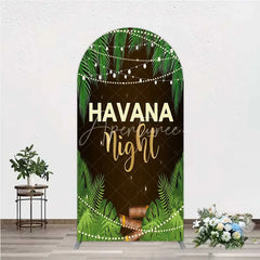 Aperturee - Aperturee Havana Night Arch Backdrop Tropical Palm Leaves and String Lights Background Summer Party Decoration Tension Fabric