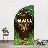 Aperturee - Aperturee Havana Night Half Moon Arch Backdrop Tropical Palm Leaves and String Lights Background Summer Party Decoration