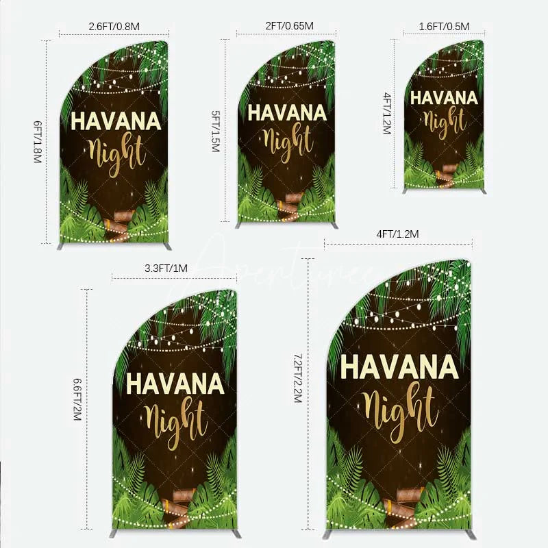 Aperturee - Aperturee Havana Night Half Moon Arch Backdrop Tropical Palm Leaves and String Lights Background Summer Party Decoration