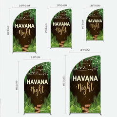 Aperturee - Aperturee Havana Night Half Moon Arch Backdrop Tropical Palm Leaves and String Lights Background Summer Party Decoration