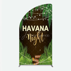 Aperturee - Aperturee Havana Night Half Moon Arch Backdrop Tropical Palm Leaves and String Lights Background Summer Party Decoration