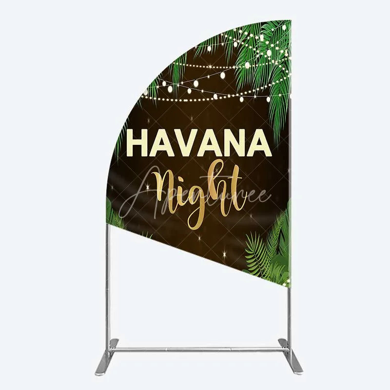 Aperturee - Aperturee Havana Night Half Moon Arch Backdrop Tropical Palm Leaves and String Lights Background Summer Party Decoration