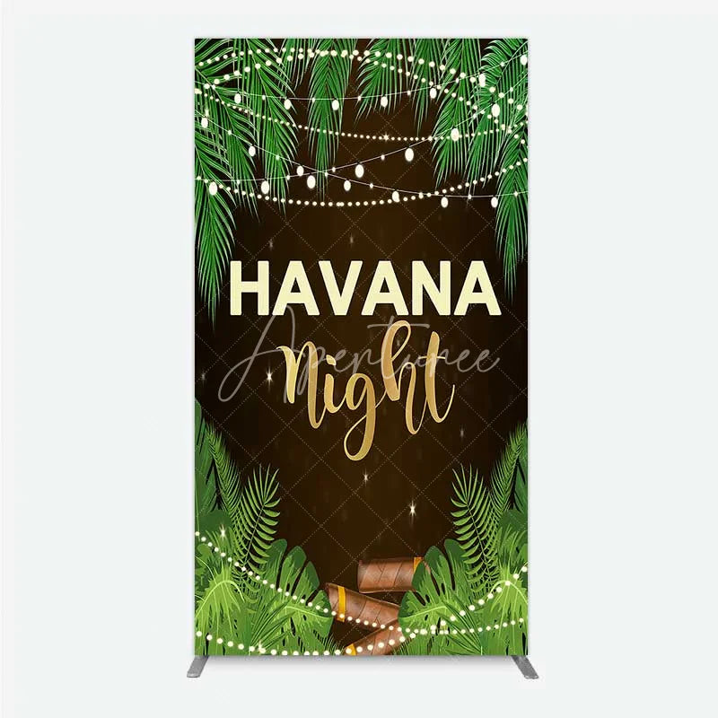 Aperturee - Aperturee Havana Night Rectangle Backdrop Tropical Palm Leaves and String Lights Background Summer Party Decoration Tension