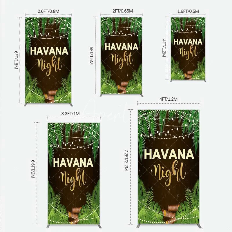 Aperturee - Aperturee Havana Night Rectangle Backdrop Tropical Palm Leaves and String Lights Background Summer Party Decoration Tension