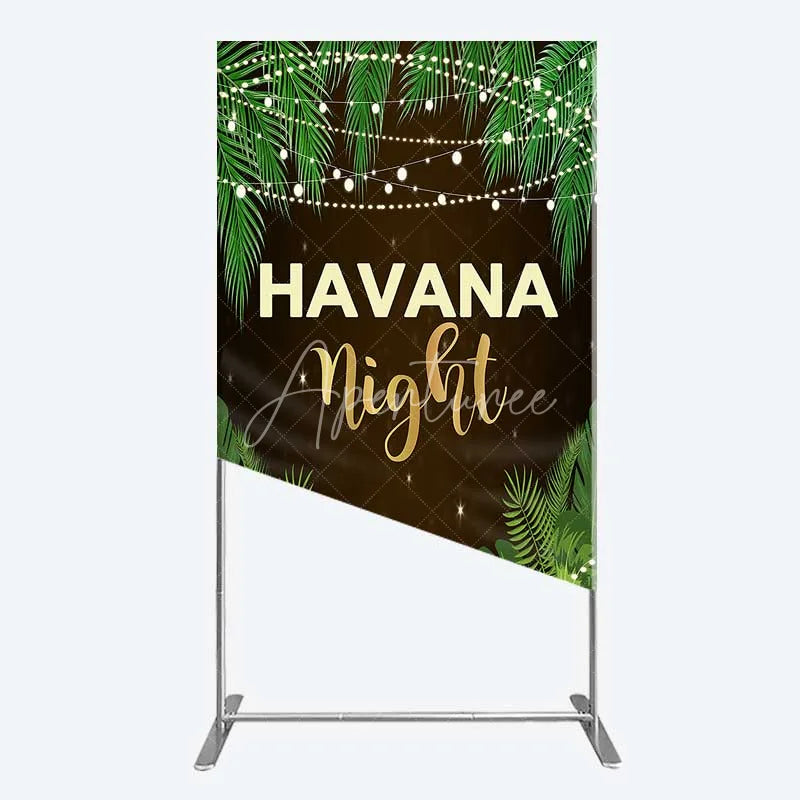 Aperturee - Aperturee Havana Night Rectangle Backdrop Tropical Palm Leaves and String Lights Background Summer Party Decoration Tension